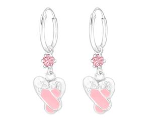 Sterling Silver Kids Ballet Shoe hoop earringmade with Swarovski Crystal