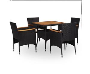 5 Piece Solid Acacia Wood Outdoor Dining Set 4 Chairs Black Garden Set