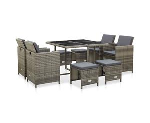 9 Piece Outdoor Dining Set with Cushions Poly Rattan Grey Patio Set