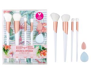 BYS Malibu 6-Piece Brush & Sponge Kit - Rose Gold/White