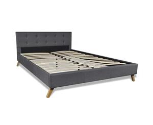 Bed Frame Double Size Fabric Dark Grey Bedroom Slatted Furniture Modern