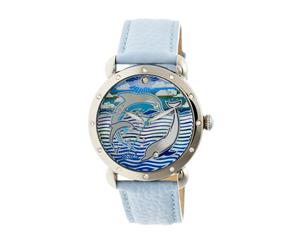 Bertha Estella MOP Leather-Band Ladies Watch - Silver/Powder Blue