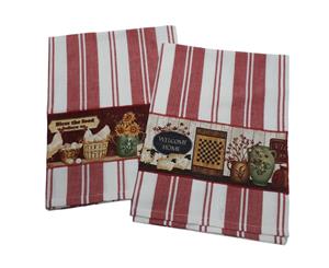 Country Style New Tea Towels Set of 2 RED WELCOME HOME Teatowels New