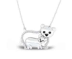 De Couer Sterling Silver Diamond Bear Mom & Child Necklace (1/20CT TDW H-I Color I2 Clarity)