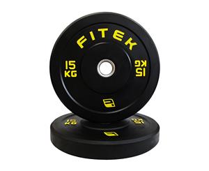 FITEK 15KG Pair Virgin Rubber Olympic Bumper Plates Black V3