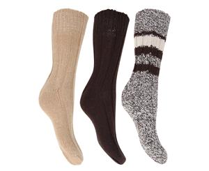 Floso Ladies/Womens Thermal Thick Chunky Wool Blended Socks (Pack Of 3) (Brown) - W419