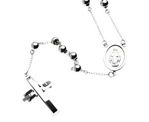 Iced Out Stainless Steel Rosary Chain - CROSS silver - Silver