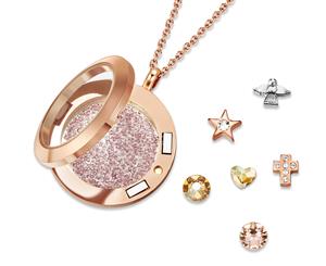 Mestige Holy Saint Dual Charm Necklace w/ Swarovski Crystals - Rose Gold