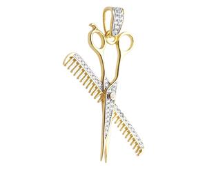 Premium Bling - 925 Sterling Silver Comb Scissors Pendant - Gold