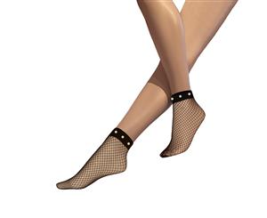 Silky Womens/Ladies Fishnet Pearls Ankle High Socks (1 Pair) (Black) - LW455