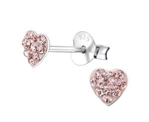 Sterling Silver Kids Vintage Rose Heart Stud earrrings made with Swarovski Crystal