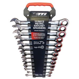 TTI 13 Piece Metric 6 24mm 72T Ratchet Ring Ratcheting Open End Spanner Set