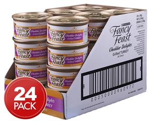 24 x Purina Fancy Feast Cheddar Delights Cat Food Grilled Turkey In Gravy 85g