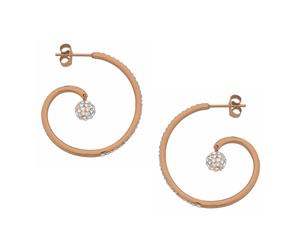 Bevilles Rose Gold Stainless Steel Open Swirl and Crystal Pave Ball Hoop Earring