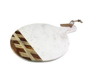 Boho 2-Tone Marble Serving Paddle Board Round with Handle