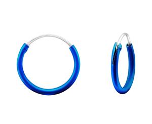 Children's Silver Dark Blue 12mm Ear Hoops