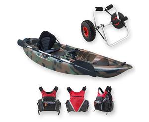 FIND Stealth 2.7 Single Fishing Kayak Including PFD Life Vest & Kayak Trolley - Jungle Camo