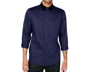 INC Mens Navy Blue Size 2XL Velvet Collar Button Down Long-Sleeve Shirt