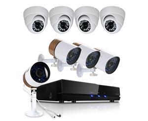 Security Kit 8CH 5 in 1 DVR 8 x Cameras Home CCTV Security Camera IR Surveillance System Kit