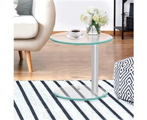 Side Coffee Table Bedside Furniture Oval Tempered Glass Top 2 Tier