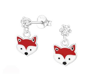 Sterling Silver Kids Hanging Fox Stud earrrings made with Swarovski Crystal