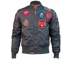 Top Gun MA 1 Nylon Bomber Jacket with Patches Grey - Grey