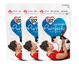 3 x Love'em Purrfect Beef Liver Cat Treats 90g