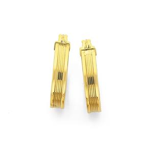 9ct Gold 15mm Multi Lined Centre Hoop Earrings