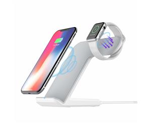 Catzon 2 in 1 Wireless Charger Stand Fast Charging Station for Apple Watch and iPhone Samsung and All Qi-Enabled Phones -White