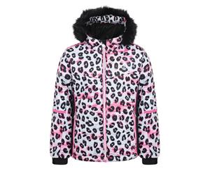 Dare 2B Girls Elusive Hooded Ski Jacket (White Leopard) - RG4819