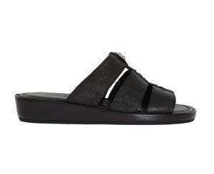 Dolce & Gabbana Black Ostrich Leather Slides Sandals