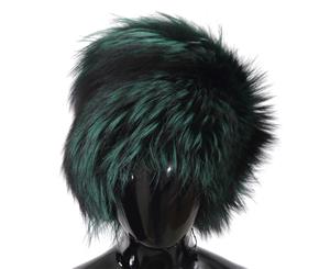 Dolce & Gabbana Green Black Silver Fox Fur Russian Cossack Winter Warm Cap