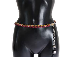 Dolce & Gabbana Red Yellow Leather Crystal Belt