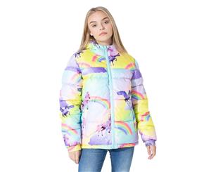 Hype Rainbow Unicorn Kids Girls Puffer Jacket - Multi