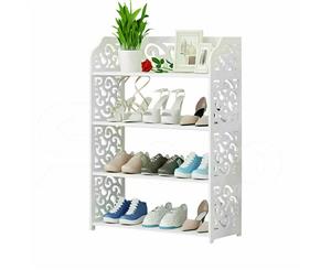 Levede 4 Tier White Chic Hollow Out Shoe Rack Stand Storage Organiser Shelf Unit