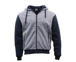 Men's Two Tone Zip-Up Hoodie Thick Sherpa Fur Winter Jacket Jumper - Light Grey/Navy