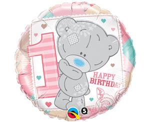 Qualatex 18 Inch Me To You Tatty Teddy Happy 1St Birthday Circular Foil Balloon (White/Pink) - SG4388