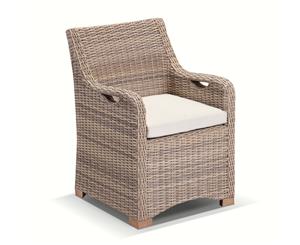 Randwick Outdoor Wicker Dining Arm Chair - Outdoor Wicker Chairs - Brushed Wheat Cream cushions