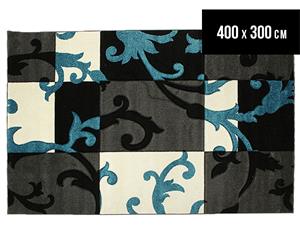 Rug Culture 400x300cm Iconic Shine Modern Checkerboard & Vines Rug - Charcoal