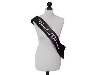 Single Layer Satin Black with Pink Maid of Honour Night Party Text Sash Banner 160cm x 80cm x 10cm