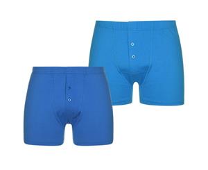 Slazenger Mens 2 Pack Boxers - Blue Flat Cotton Elasticated Waist