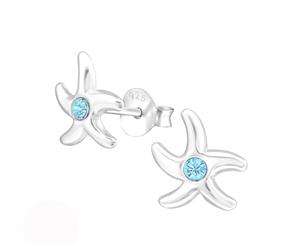 Sterling Silver Kids Starfish Aquamarine Stud earrrings made with Swarovski Crystal