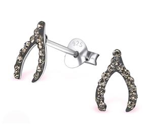 Sterling Silver Kids Wishbone Stud earrrings made with Swarovski Crystal