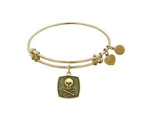 Stipple Finish Brass Skull And Cross Bones Angelica Bangle Bracelet 7.25" - White