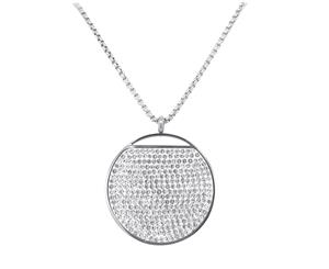 Bevilles Stainless Steel Pave Crystal Disc Necklace Pendant