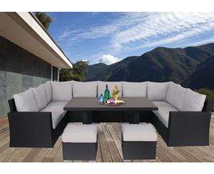 Black Liberty Wicker Outdoor Lounge Dining Setting With Dark Grey Cushion Cover