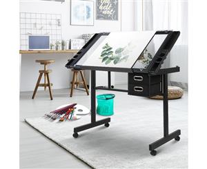 Drawing Desk Drafting Table Craft Adjustable Glass Art Tilt Drawers Black