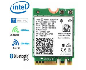 Intel 9260NGW 2.4G/5G 300Mbps+1730Mbps 160 MHz Channels Bluetooth 5.0 NGFF Combo Wifi Adapter