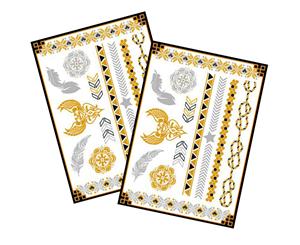 Metallic Temporary Tattoo Gold Silver Glitter Party Body Sticker Waterproof 2 Sheets 115