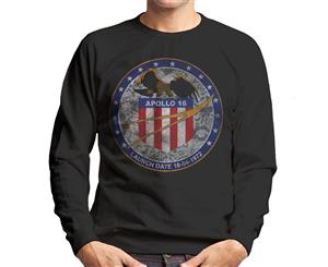 NASA Apollo 16 Mission Badge Distressed Men's Sweatshirt - Black